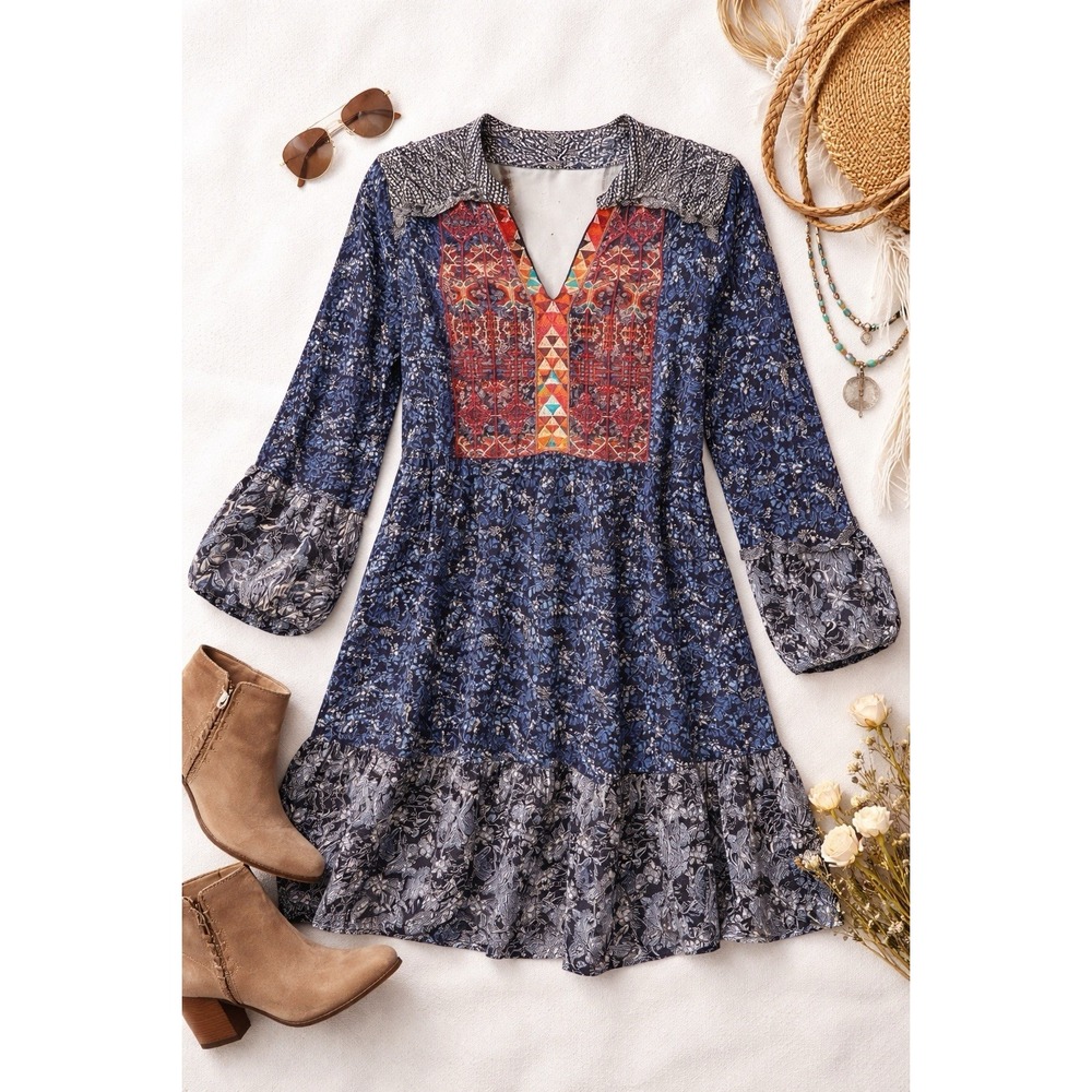 Sundance Tunic Dress M Boho Embroidered India Pockets Peasant Festival Flowy